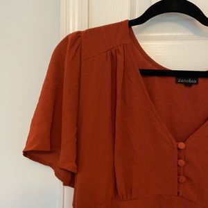 Boutique Burnt Orange Chiffon Top with Tie